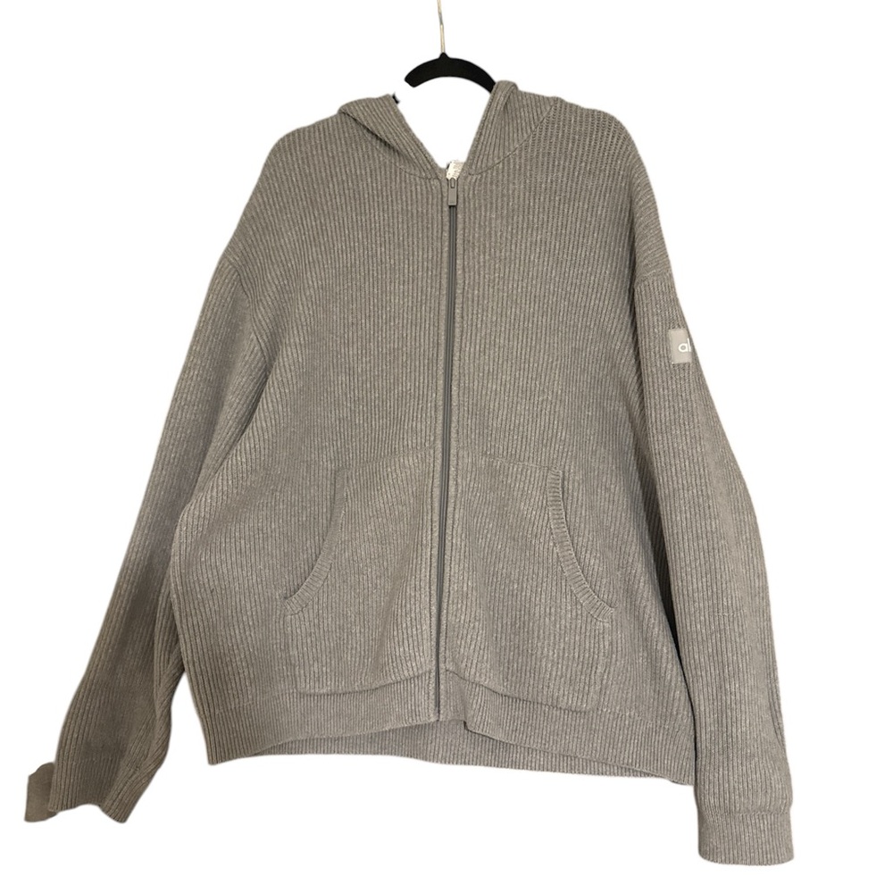 Alo Yoga-Domain Rib Knit Full Zip Sweater in Grey NWOT